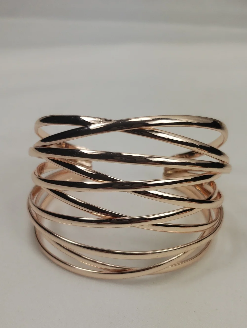 Gold Tone Open Cuff Multi Strand Intertwined Bracelet